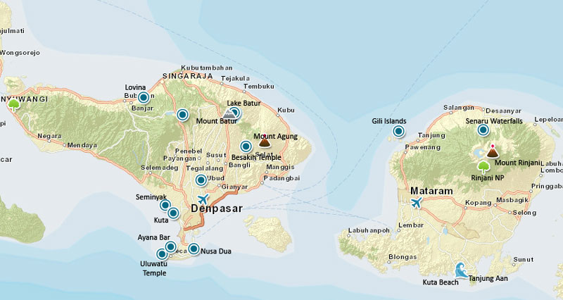 kaart bali - lombok en de gili eilanden